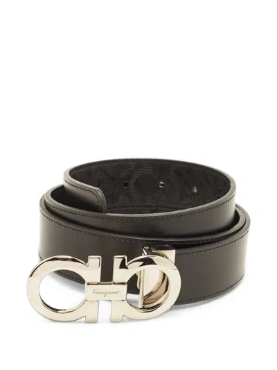 Pre-owned Ferragamo Gancini Reversible Belt In Black