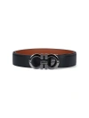 Ferragamo Men Knurled Buckle Reversible Gancini Belt In Black