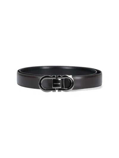 Ferragamo "gancini" Reversible Belt In Black  