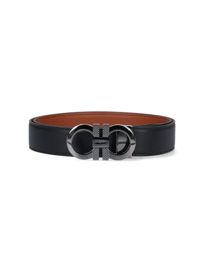 Ferragamo Reversible Gancini Belt Knurled Buckle In Black