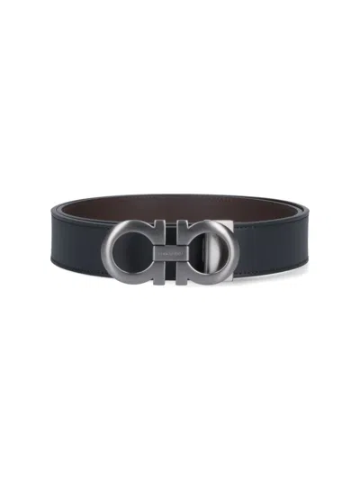 Ferragamo Black Gancini Adjustable Leather Belt