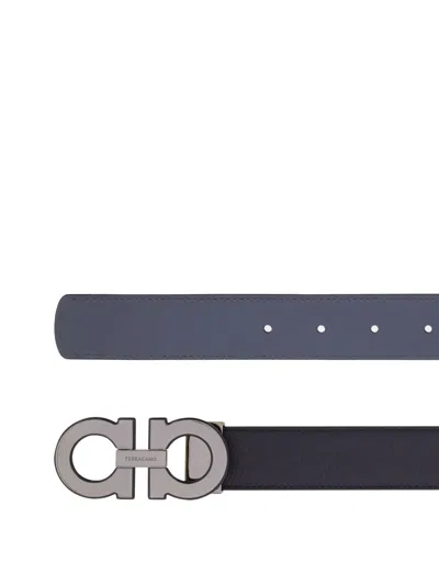 Ferragamo Reversible And Adjustable Gancini Belt In Blue