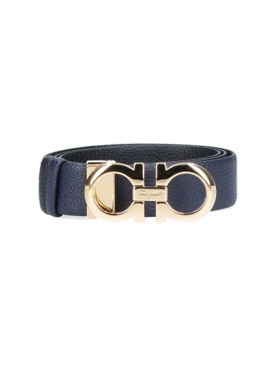 Ferragamo "gancini" Reversible Belt In Blue