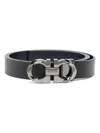 Ferragamo Black And Brown Gancini Reversible Leather Belt In Blue