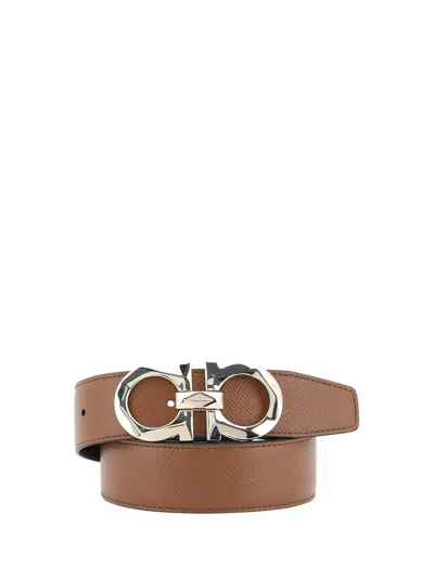 Ferragamo Gancini Reversible Belt In Brown