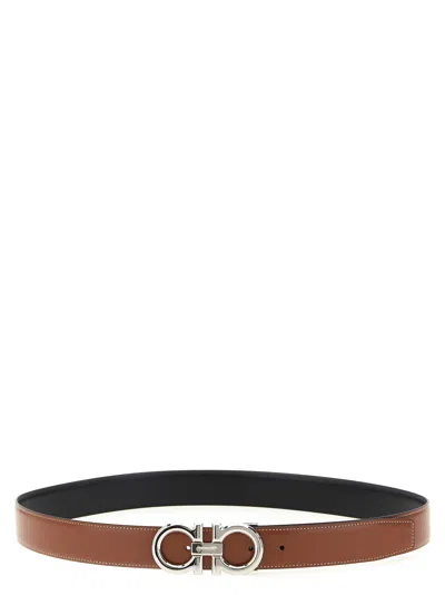 Ferragamo Reversible Gancini Belt Adjustable Length In Brown