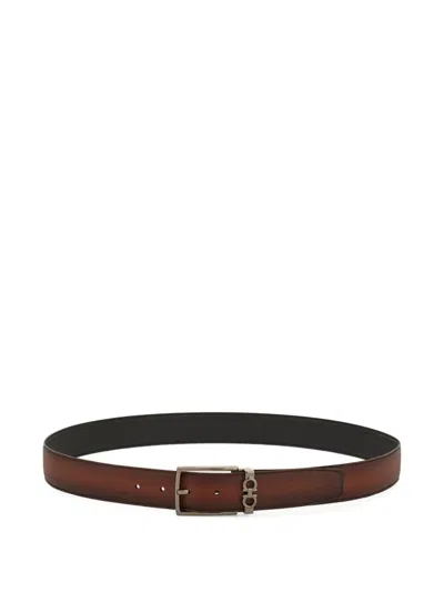 Ferragamo Gancini Reversible Belt In Brown