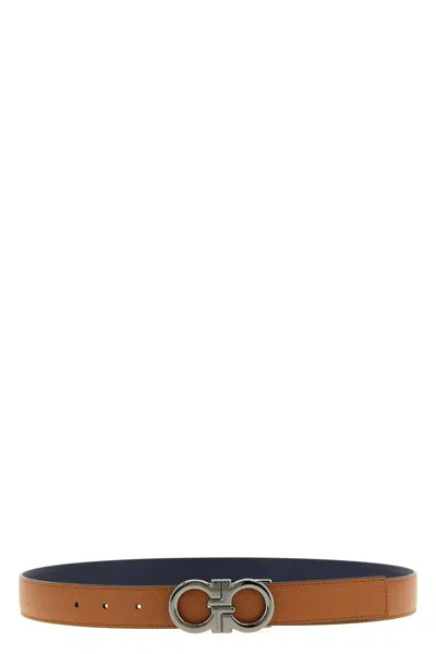 Ferragamo Gancini Reversible Belt In Brown