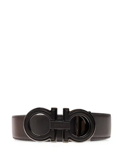 Ferragamo Gancini Reversible Belt In Brown