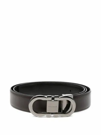 Pre-owned Ferragamo Gancini Reversible Belt In Brown