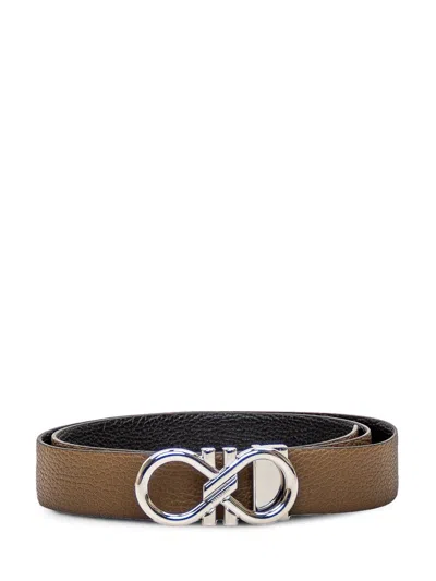 Ferragamo Gancini Reversible Belt In Brown