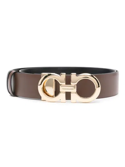 Ferragamo Gancini Reversible Belt In Brown