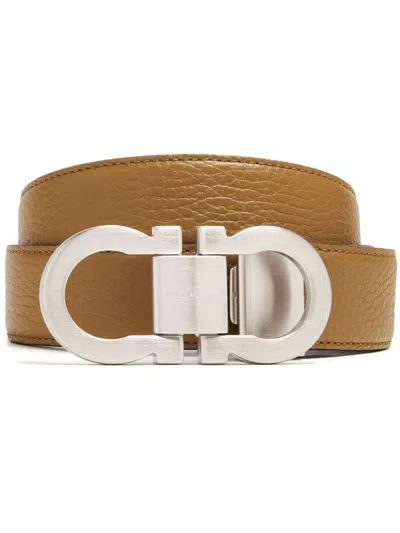 Ferragamo Gancini Reversible Belt In Brown