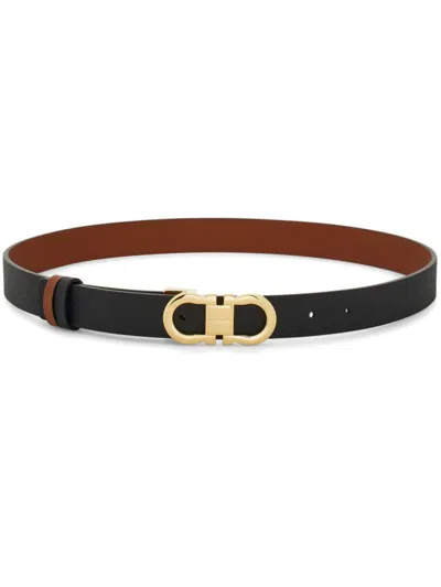 Ferragamo Black Reversible Gancini Belt In Multi