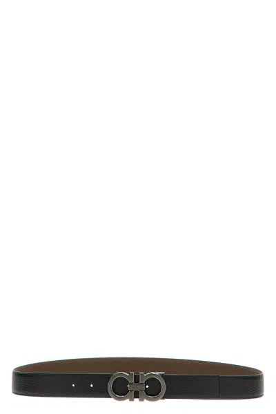 Ferragamo 'gancini' Reversible Belt In Black