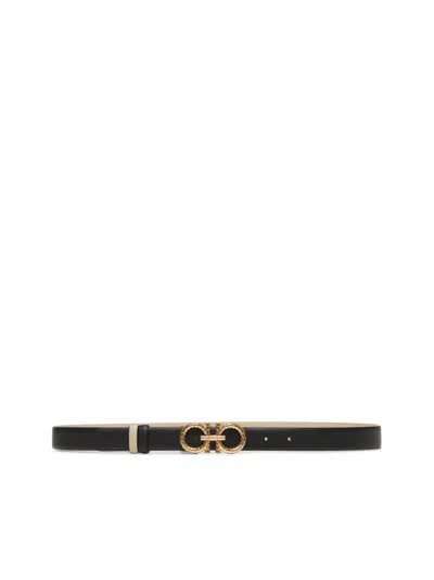 Ferragamo Black Reversible Gancini Belt In Multi