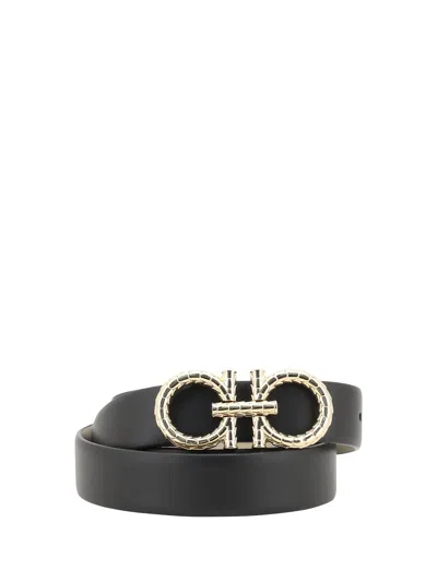 Ferragamo Gancini Reversible Belt In Nero Stone