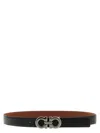 Ferragamo Black Gancini Reversible Belt In Red