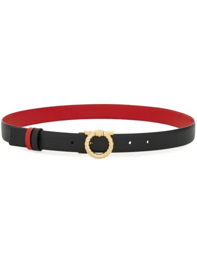 Ferragamo Gancini Reversible Leather Belt In Black