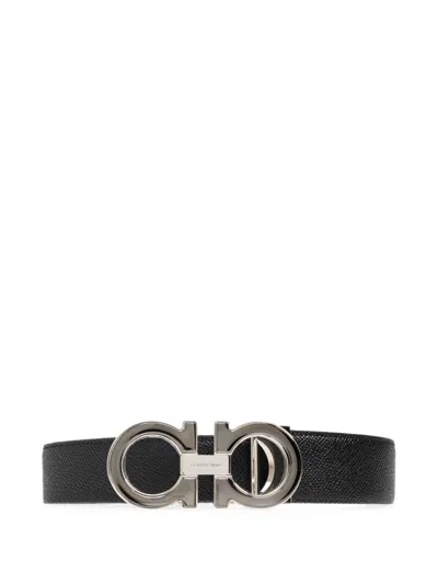 Ferragamo Gancini Reversible Belt Set In Black