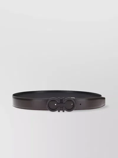 Ferragamo Gancini Reversible Belt With Metropolitan Design In Black