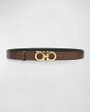 Ferragamo Gancini Reversible Leather Belt In Cocoa Brown Nero