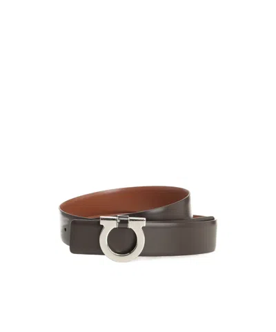 Ferragamo Sized Double Reversible Belt With Gancino Buckle In Brown
