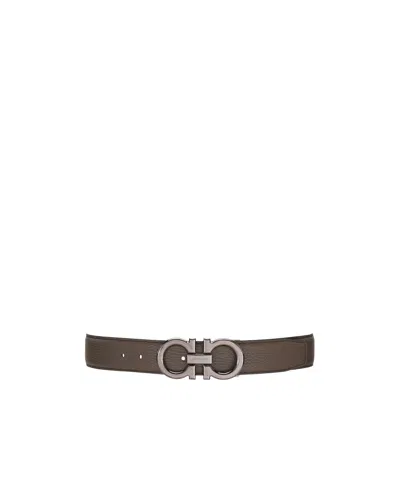 Ferragamo Reversible And Adjustable Gancini Belt In Brown