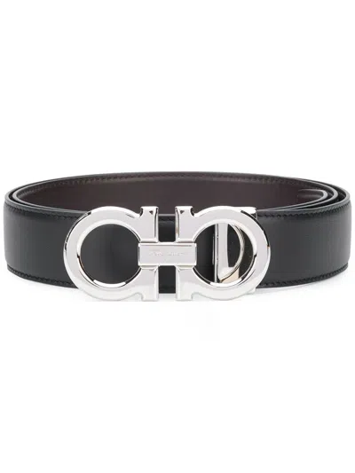 Ferragamo Gancini Reversible Buckle Belt In Black