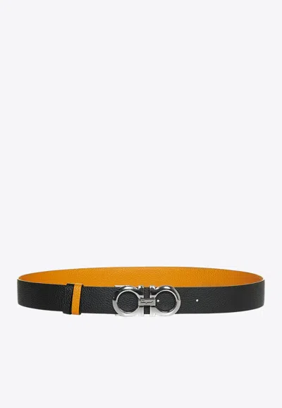 Ferragamo Gancini Reversible Buckle Belt In Black
