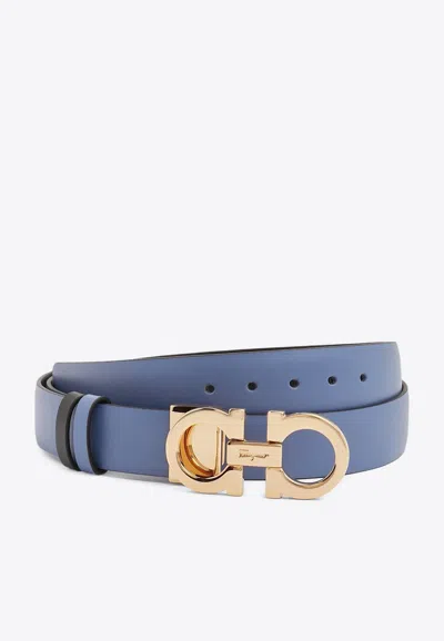 Ferragamo Gancini Reversible Buckle Belt In Hematite / Black
