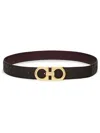 Ferragamo Gancini Reversible Calfskin Belt In Dark Brown/black