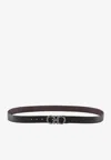 Ferragamo Men Textured Leather Belt With Iconic Gancini Buckle In Black