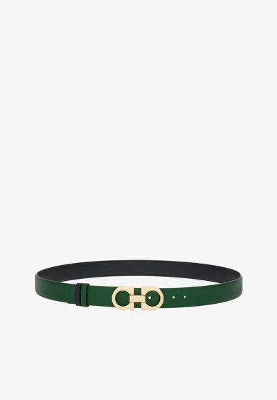 Ferragamo Gancini Reversible Grained Leather Belt In Green