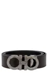 Ferragamo Black And Brown Reversible Belt With Gancini Detail In Smooth Leather Man
