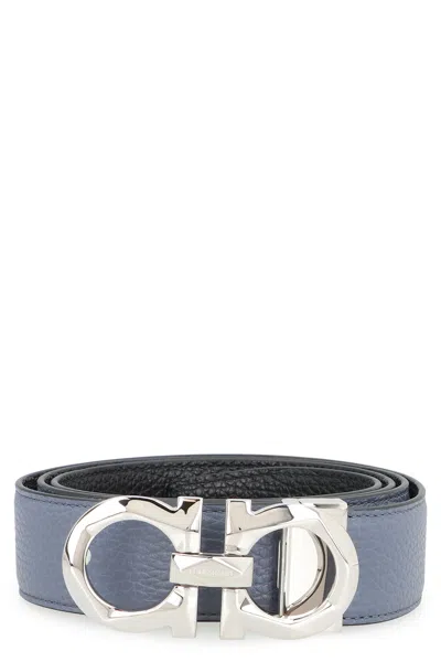 Ferragamo Gancini Reversible Leather Belt In Gray