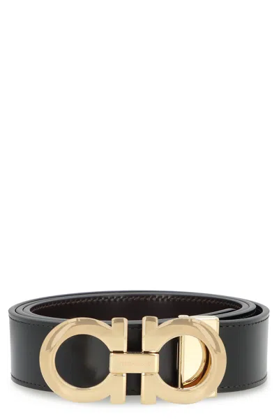 Ferragamo Gancini Reversible Leather Belt In Black