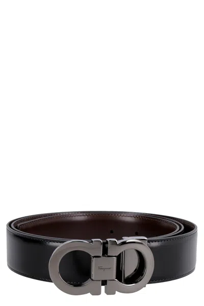 Ferragamo Gancini Reversible Leather Belt In Black