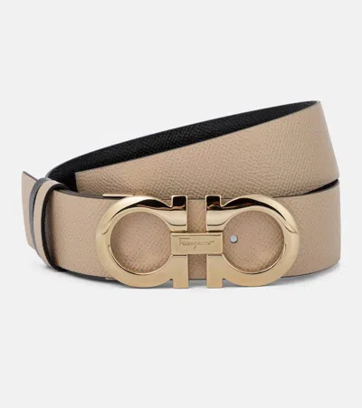 Ferragamo Gancini Reversible Leather Belt In Beige