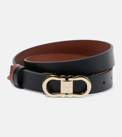 Ferragamo Gancini Reversible Leather Belt In Black