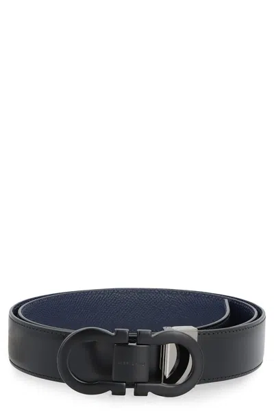 Ferragamo Gancini Reversible Leather Belt In Black