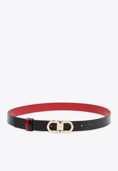 Ferragamo Gancini Reversible Leather Belt In Black