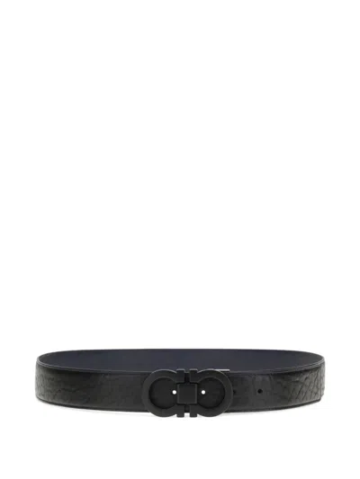 Ferragamo Reversible And Adjustable Gancini Belt In Black