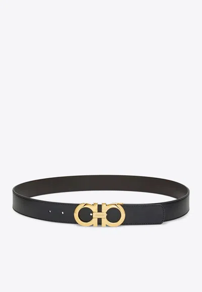 Ferragamo Gancini Reversible Leather Belt In Black