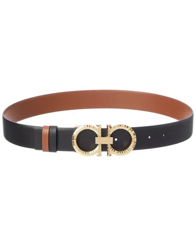 Ferragamo Gancini Reversible Leather Belt In Black