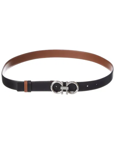 Ferragamo Gancini Reversible Leather Belt In Black