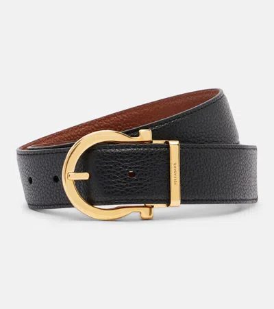 Ferragamo Gancini Reversible Leather Belt In Black