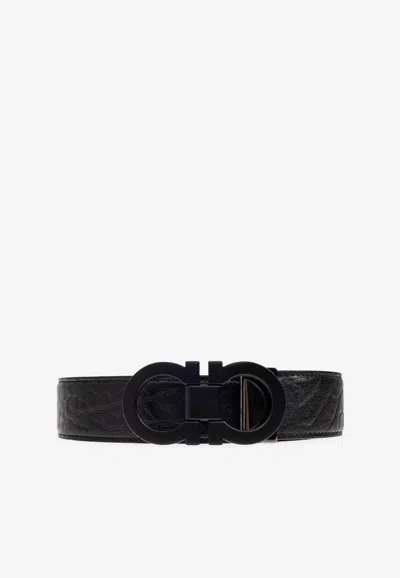Ferragamo Gancini Reversible Leather Belt In Black