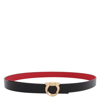 Ferragamo Gancini Reversible Leather Belt In Black