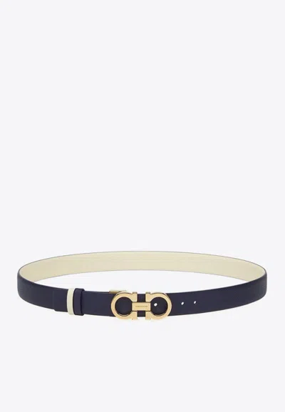 Ferragamo Gancini Reversible Leather Belt In Blue